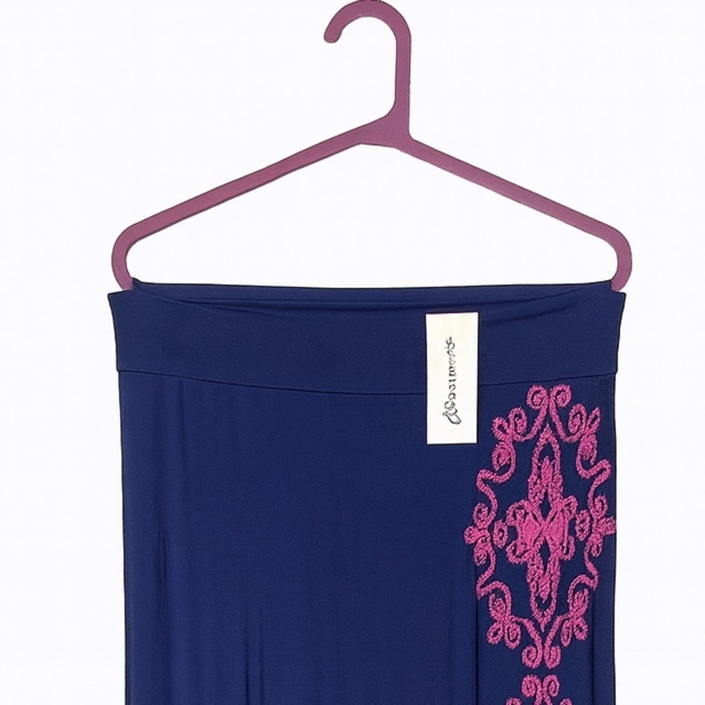 INC NEW Women's Petite Medium Navy Blue Pink Ribbon Gem Detail Maxi Skirt - Picture 2 of 2